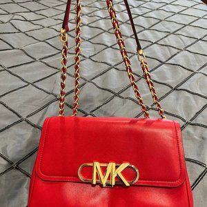 Authentic Red Michael Kors Parker Leather Shoulder Bag